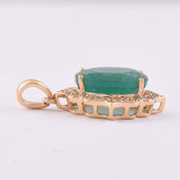 3.76 Ct Oval Mixed Cut Natural Emerald 14K Gold Pendant
