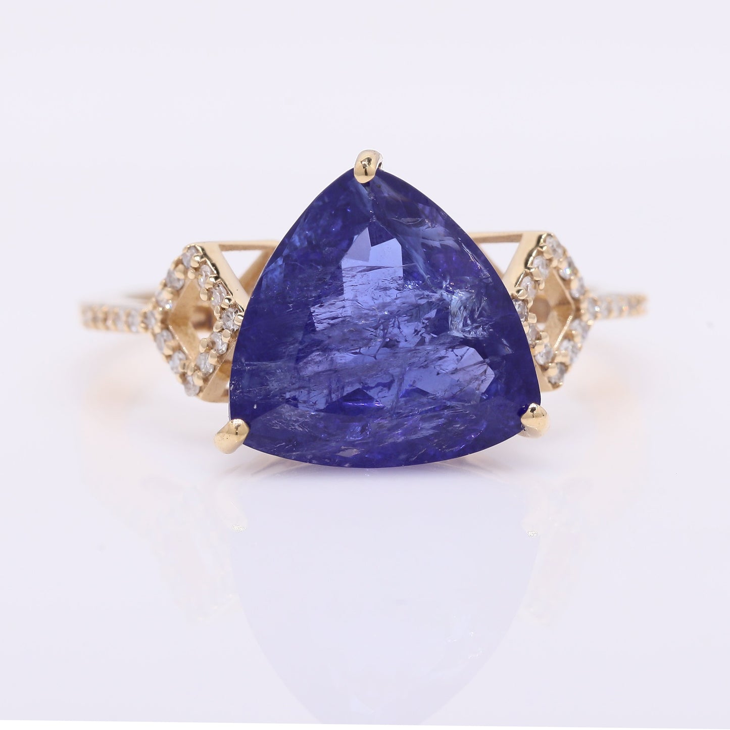 5.03 Ct Triangle Mixed Cut Natural Tanzanite 14K Gold Ring