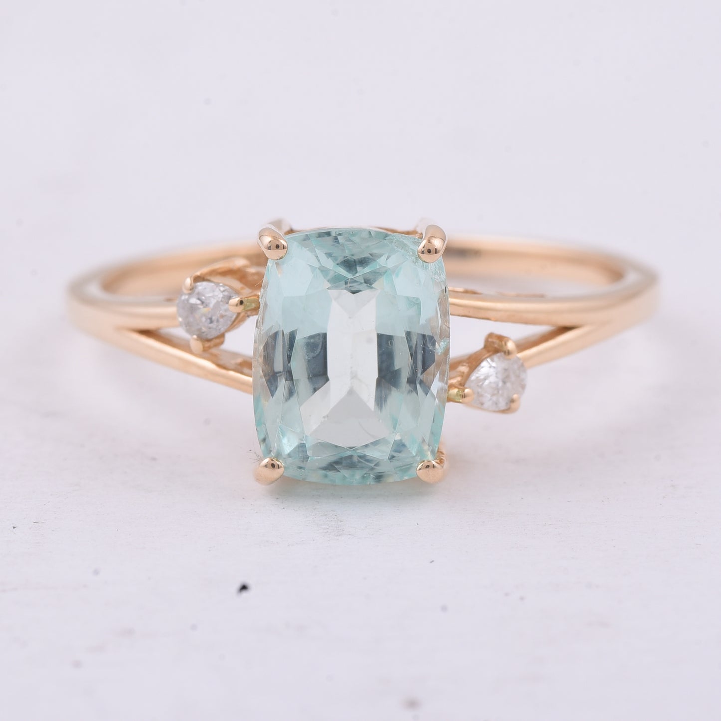 1.70 Ct Cushion Natural Beryl 14K Gold Ring