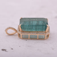9.89 Ct Octagon Step Cut Natural Emerald 14K Gold Pendant