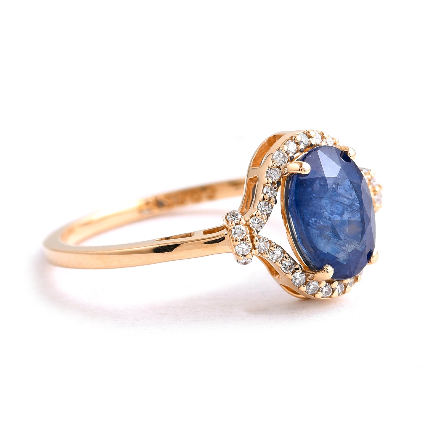 2.03 Ct Oval Mixed Cut Natural Sapphire 14K Gold Ring