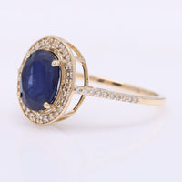 2.92 Ct Oval Mixed Cut Natural Sapphire 14K Gold Ring