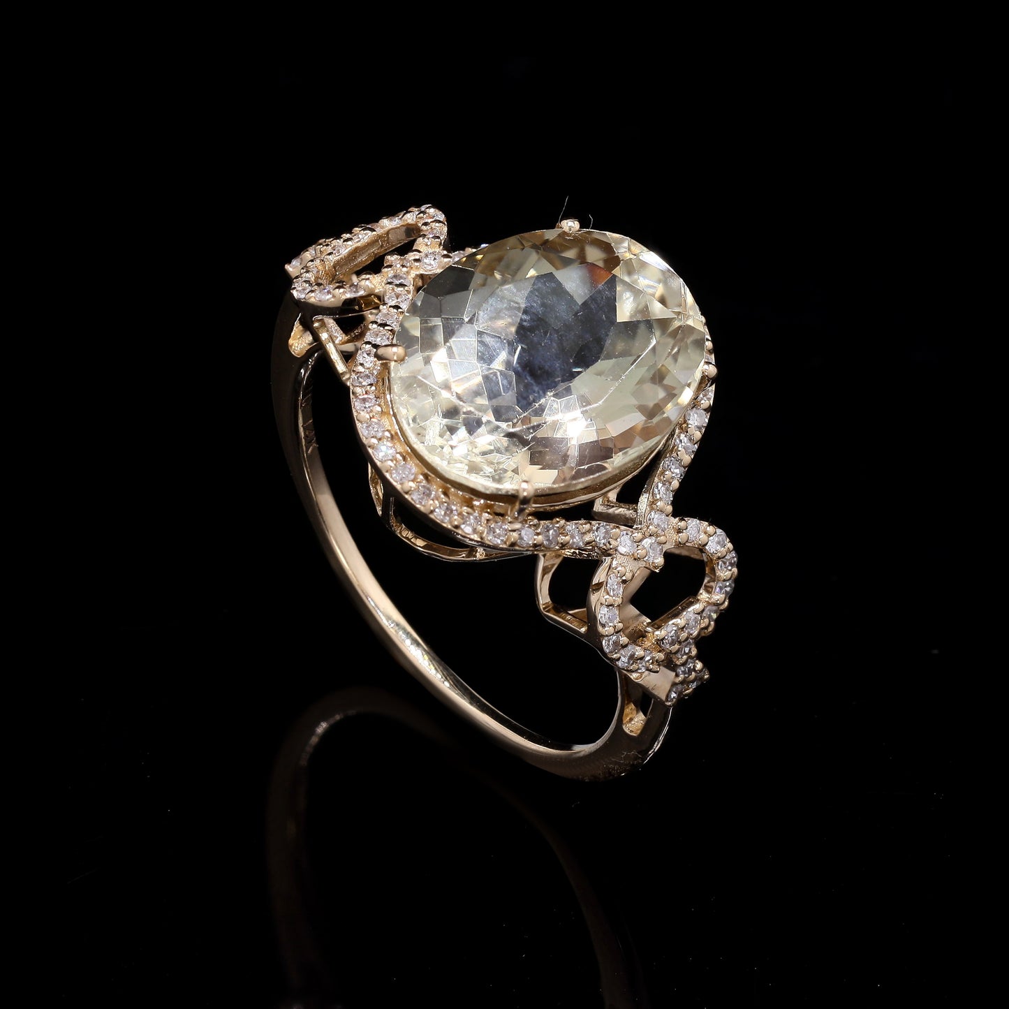4.74 Ct Oval Mixed Cut Natural Plagioclase Feldspar Sunstone 14K Gold Ring