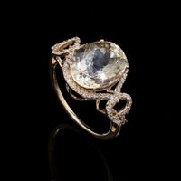 4.74 Ct Oval Mixed Cut Natural Plagioclase Feldspar Sunstone 14K Gold Ring