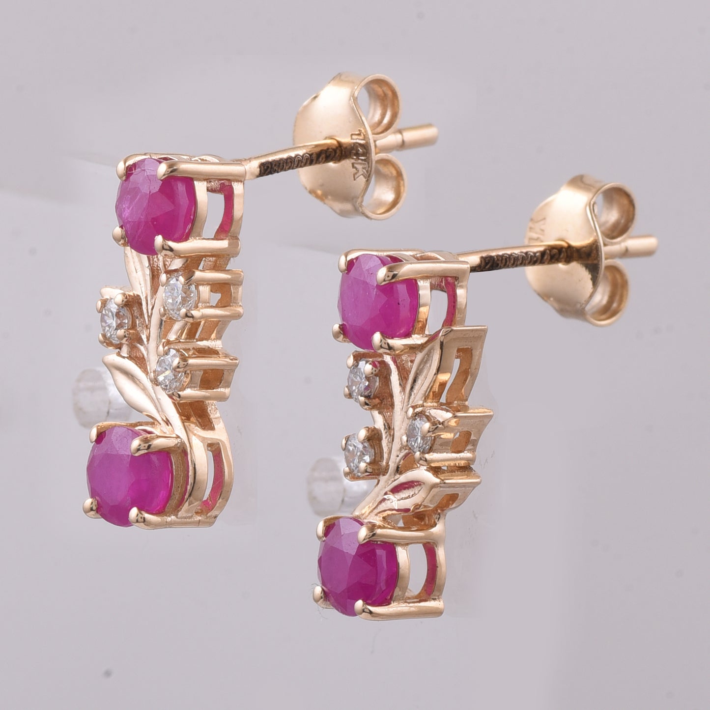 1.47 Ct Round Natural Ruby 14K Gold Earrings
