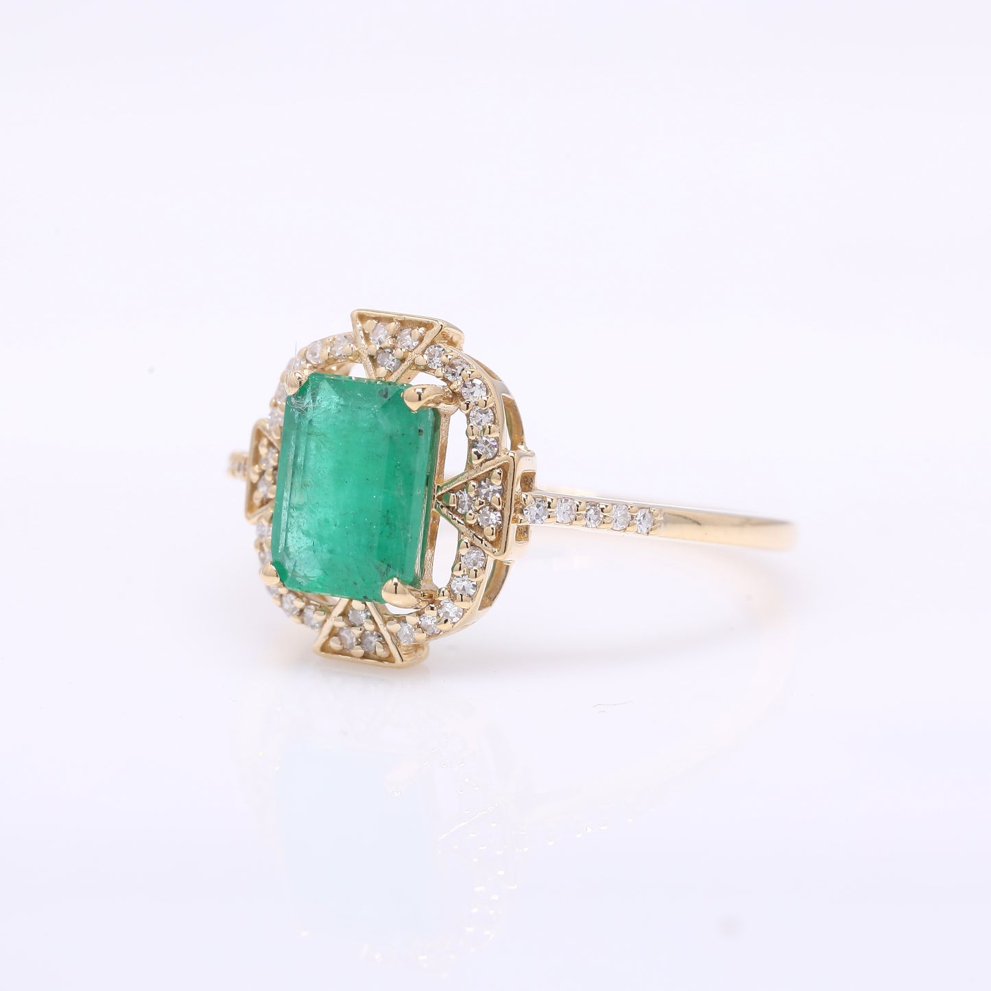 1.43 Ct Octagon Step Cut Natural Emerald 14K Gold Ring