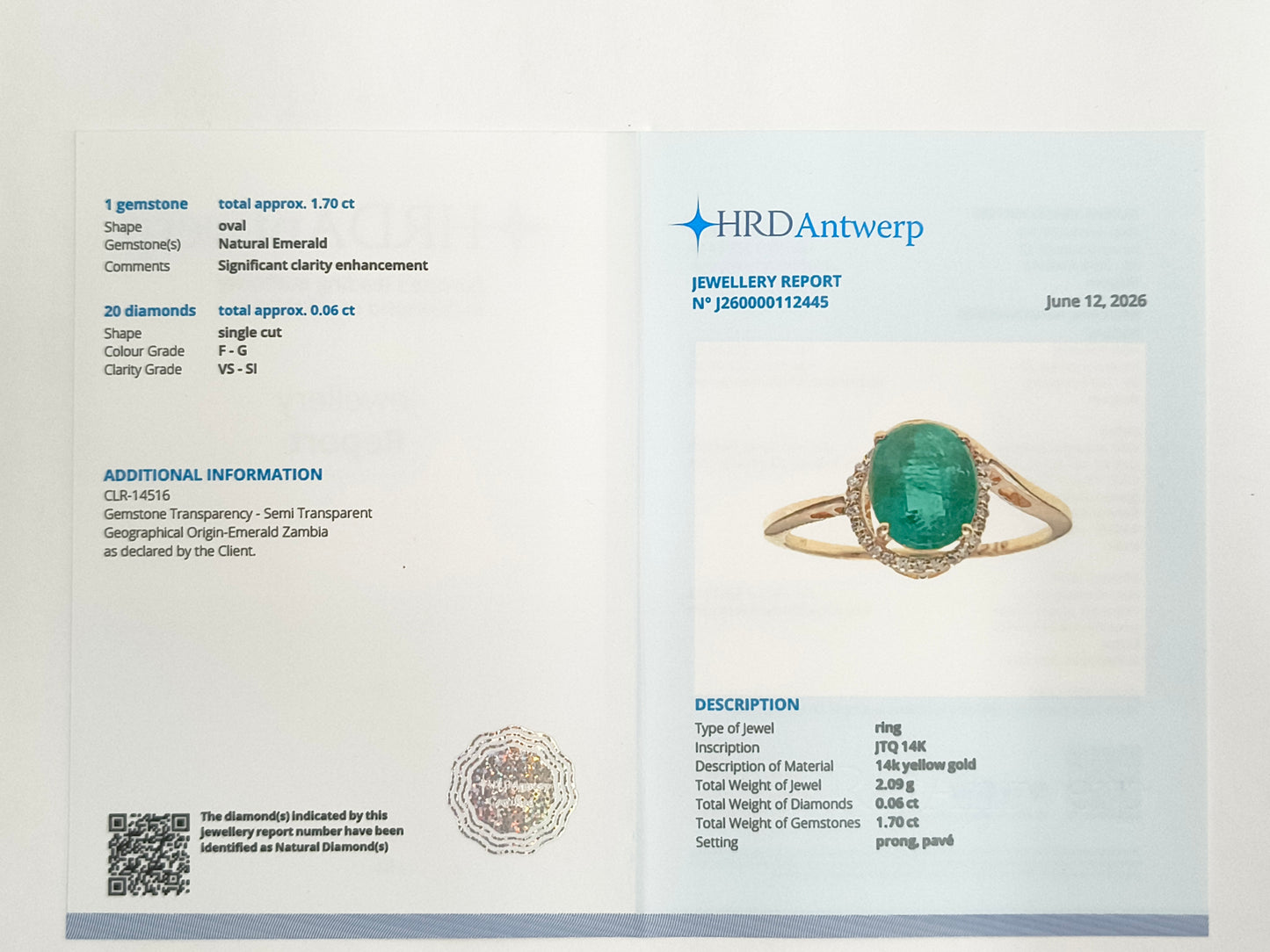 1.76 Ct Oval Natural Emerald 14K Gold Ring