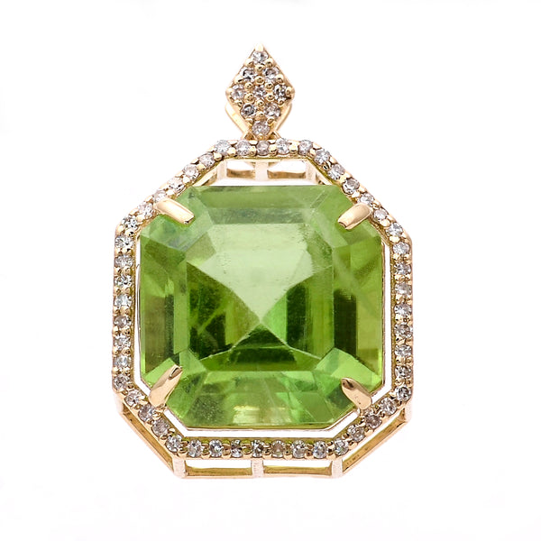 10.30 Ct Octagon Natural Eridot 14K Gold Pendant