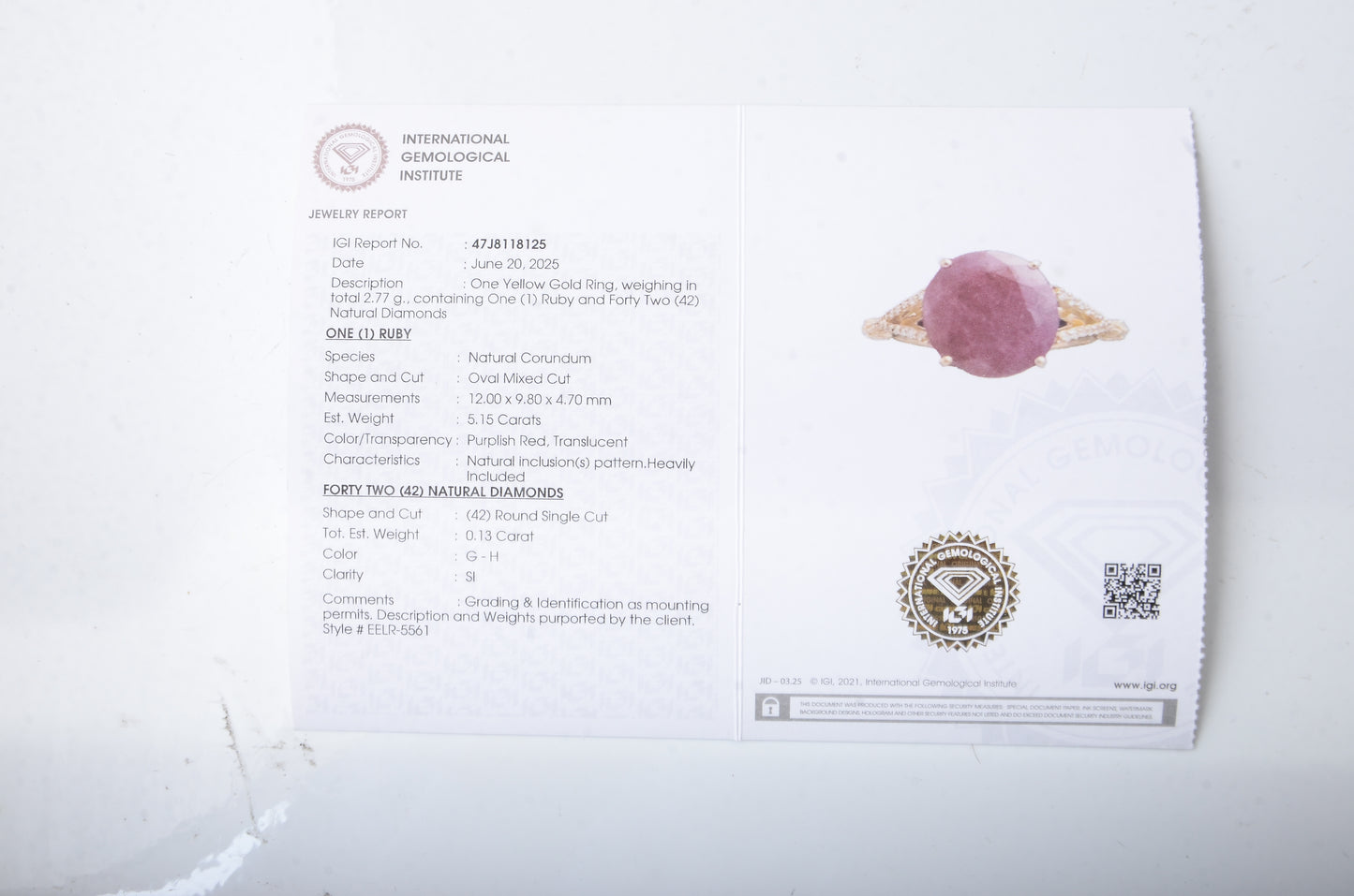 5.28 Ct Oval Mixed Cut Natural Corundum Ruby 14K Gold Ring