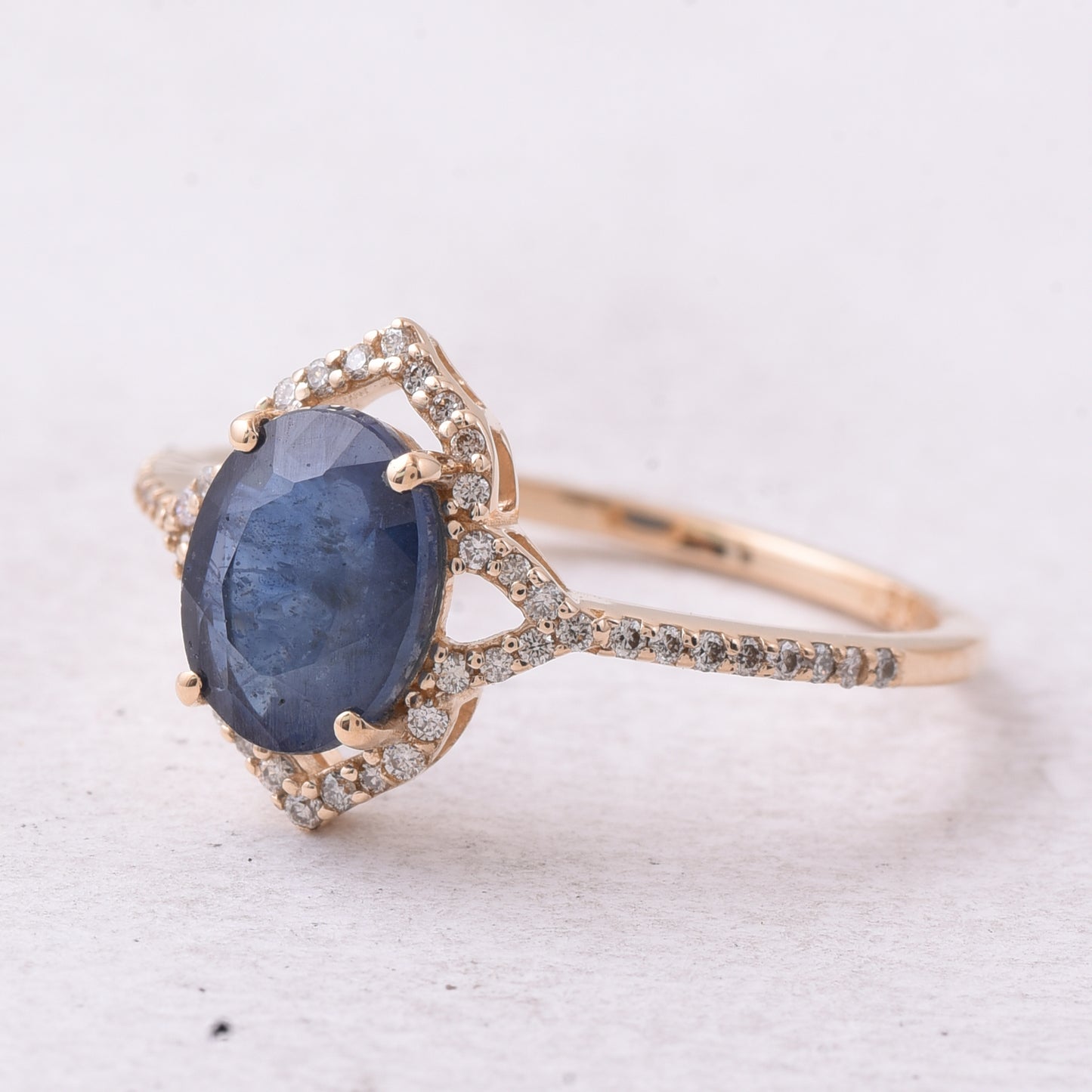 2.24 Ct Oval Mixed Cut Natural Sapphire 14K Gold Ring