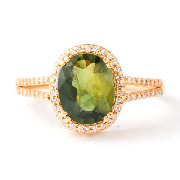 2.38 Ct Oval Mixed Cut Natural Green Sapphire 14K Gold Ring