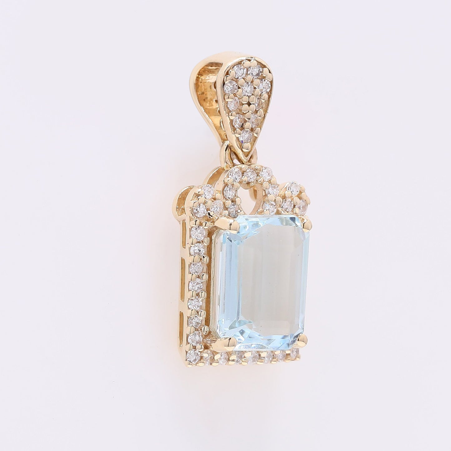 1.58 Ct Octagon Step Cut Natural Aquamarine 14K Gold Pendant