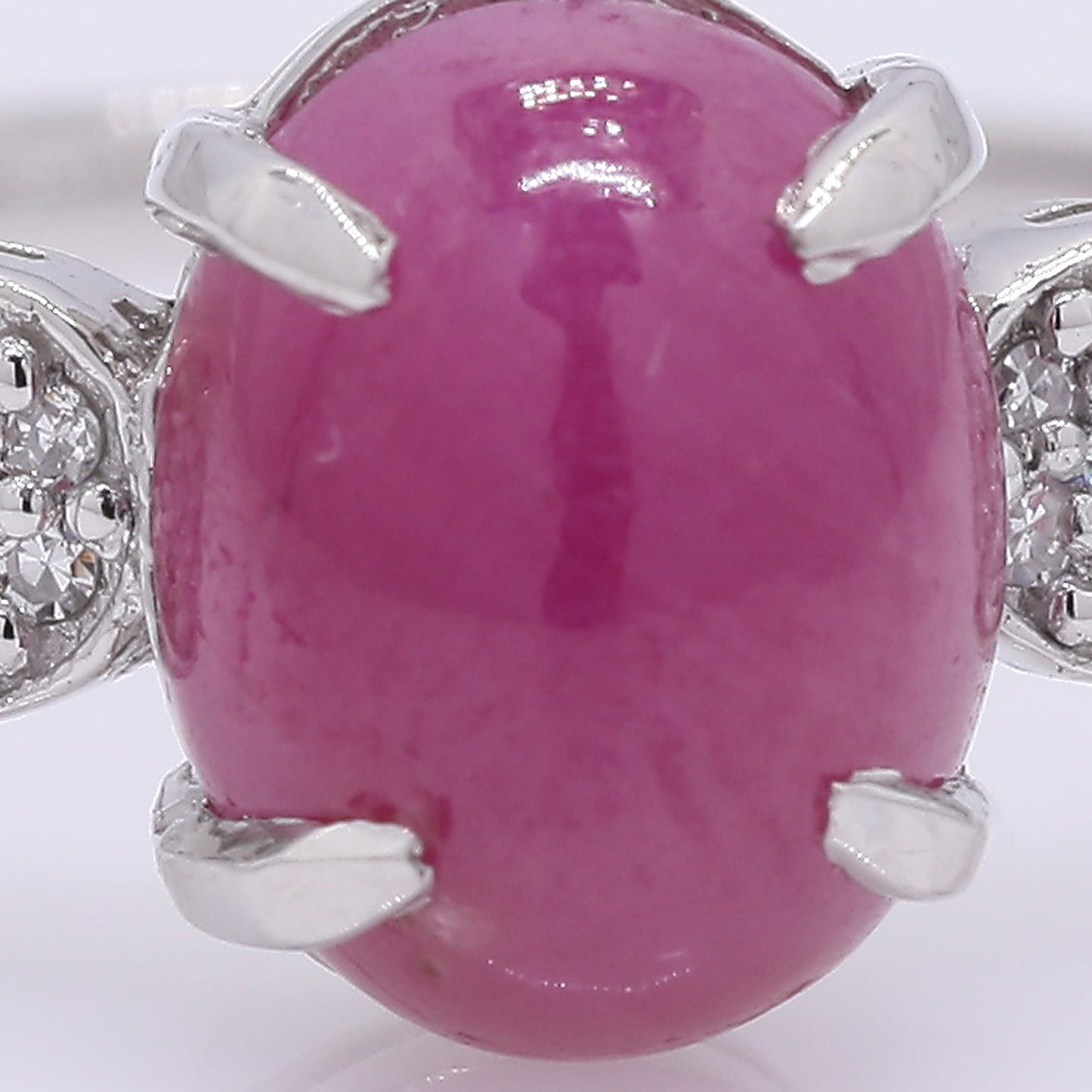 2.58 Ct Oval Cabochon Cut Natural Ruby 950 Platinum Ring