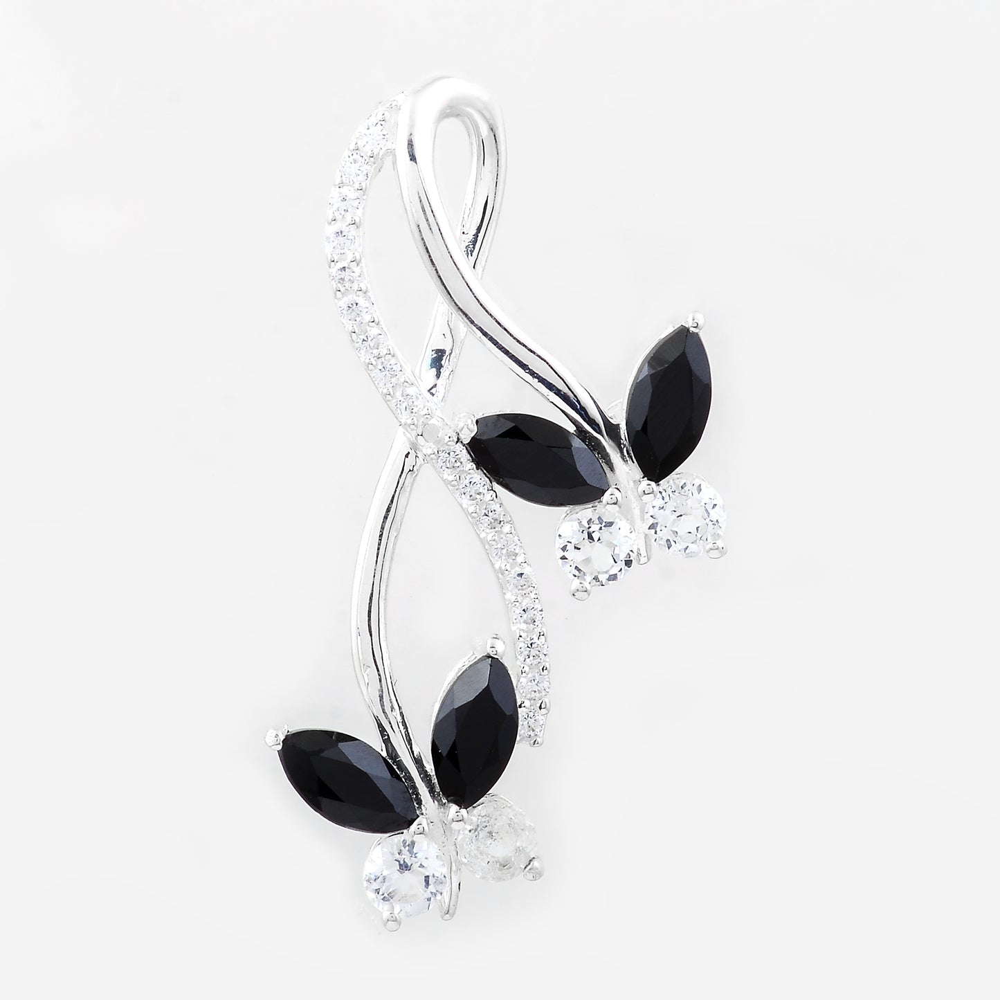 2.33 Ct Marquise Black Spinal, White Topaz, Cubic Zirconia 925 Sterling Silver Pendant