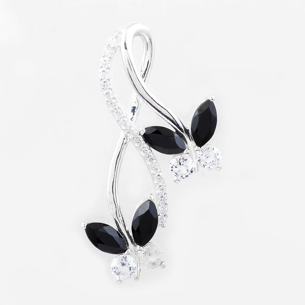 2.33 Ct Marquise Black Spinal, White Topaz, Cubic Zirconia 925 Sterling Silver Pendant