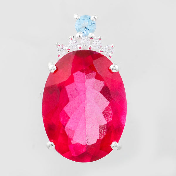 11.87 Ct Oval Pink Topaz, Cubic Zirconia 925 Sterling Silver Pendant