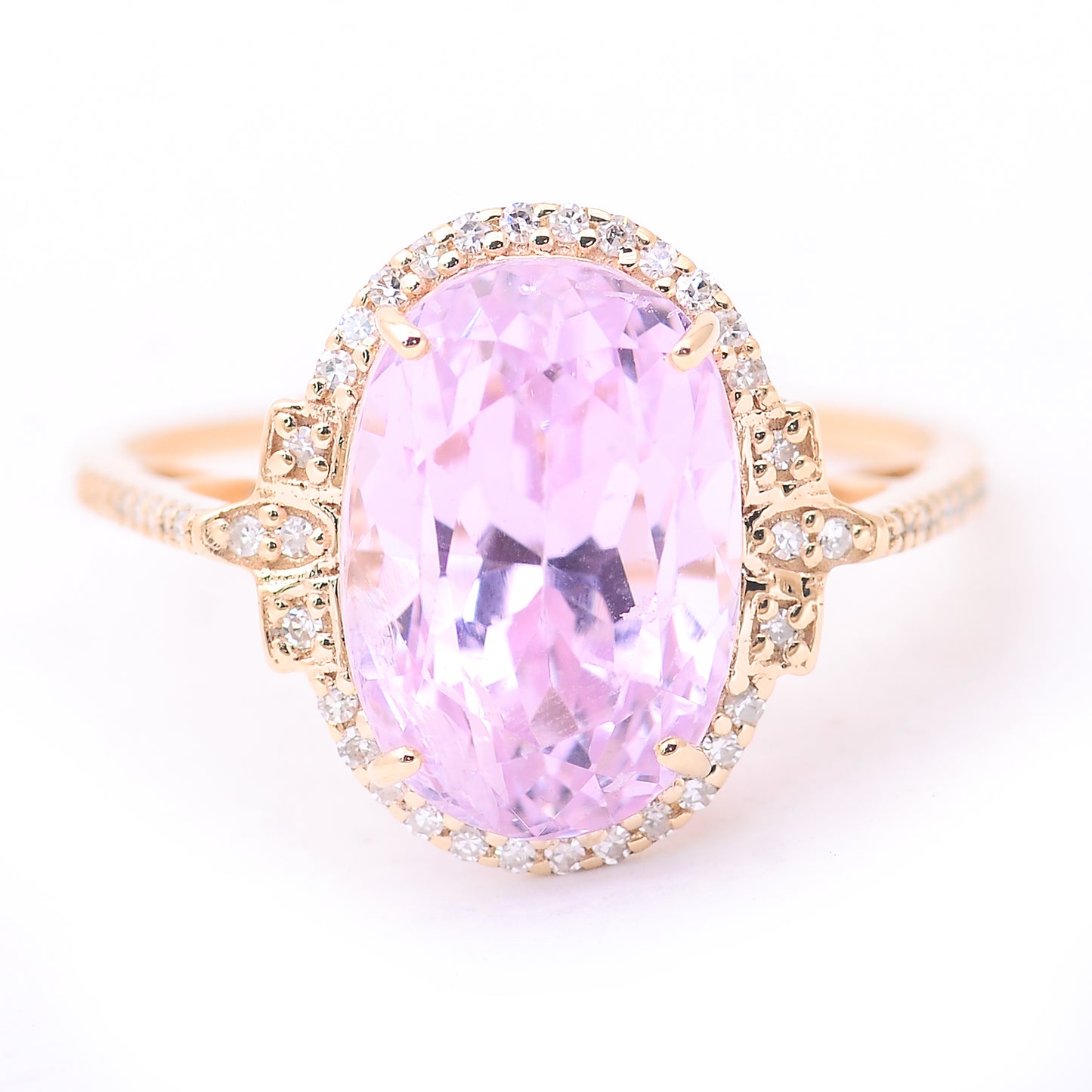 6.48 Ct Oval Mixed Cut Natural Kunzite 14K Gold Ring