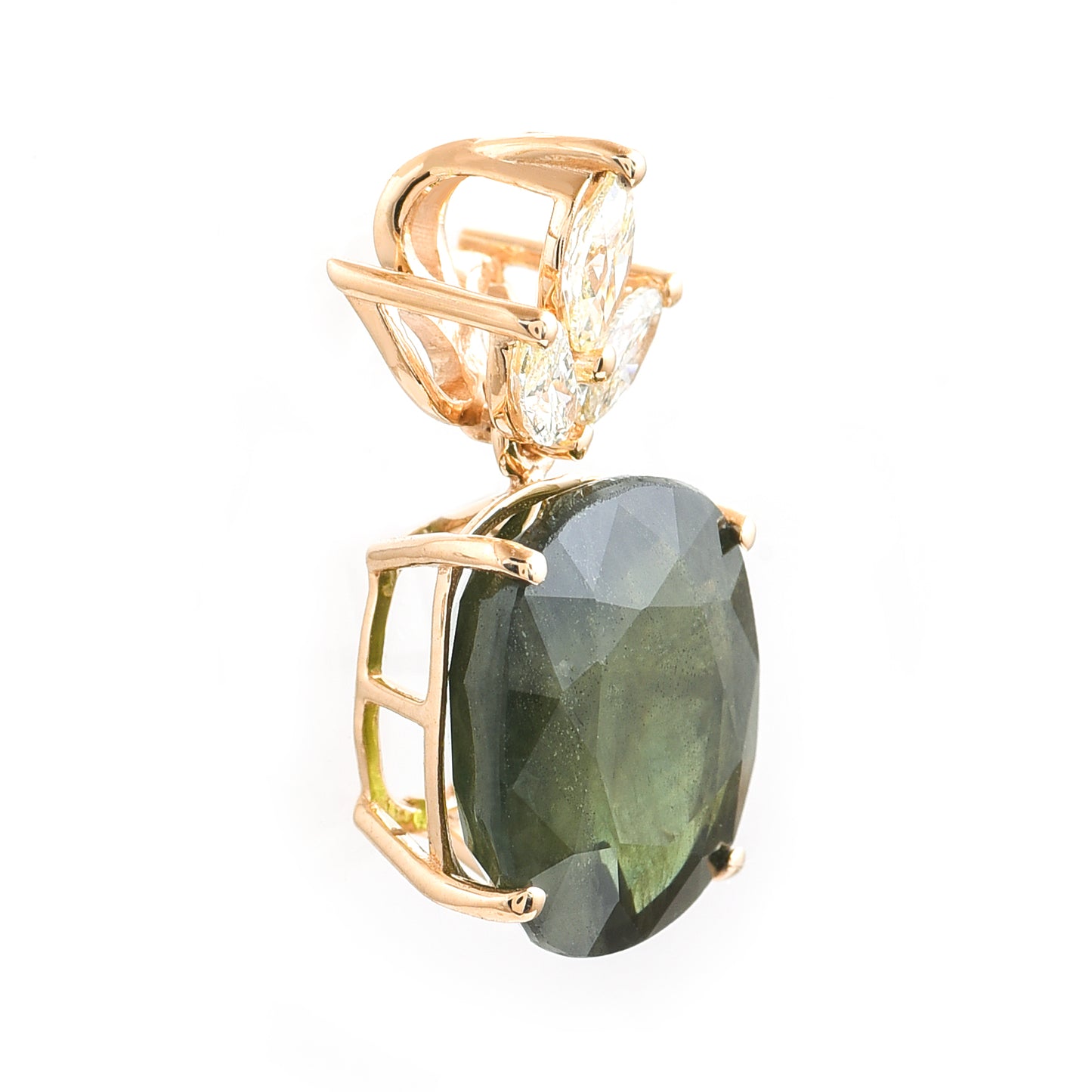 1.10 Ct Oval Mixed Cut Natural Green Sapphire 14K Gold Pendant