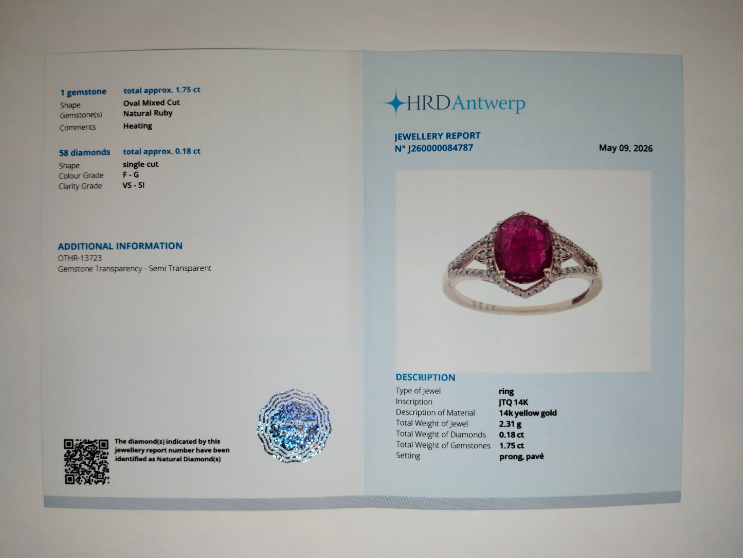 1.92 Ct Oval Mixed Cut Natural Ruby 14K Gold Ring