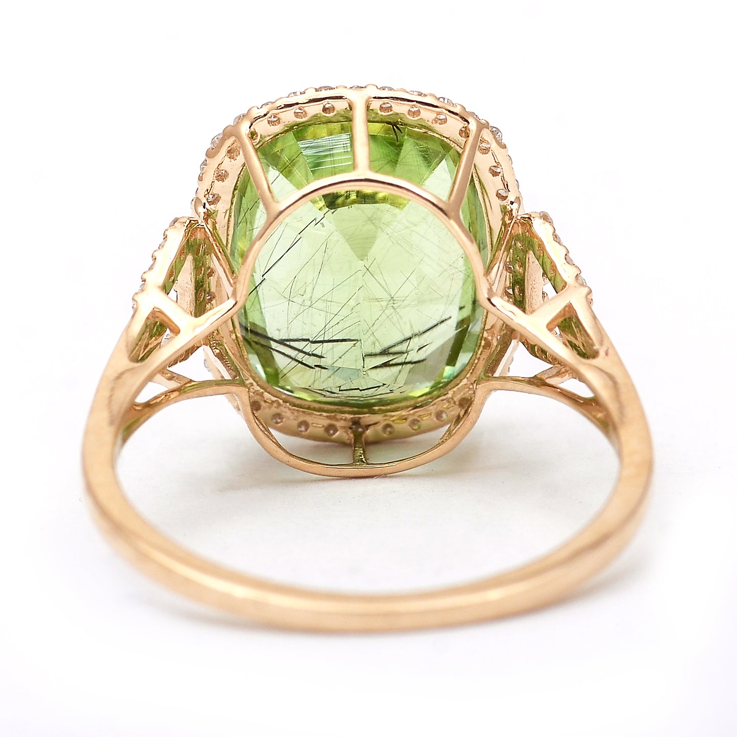 6.74 Ct Cushion Mixed Cut Natural Peridot 14K Gold Ring
