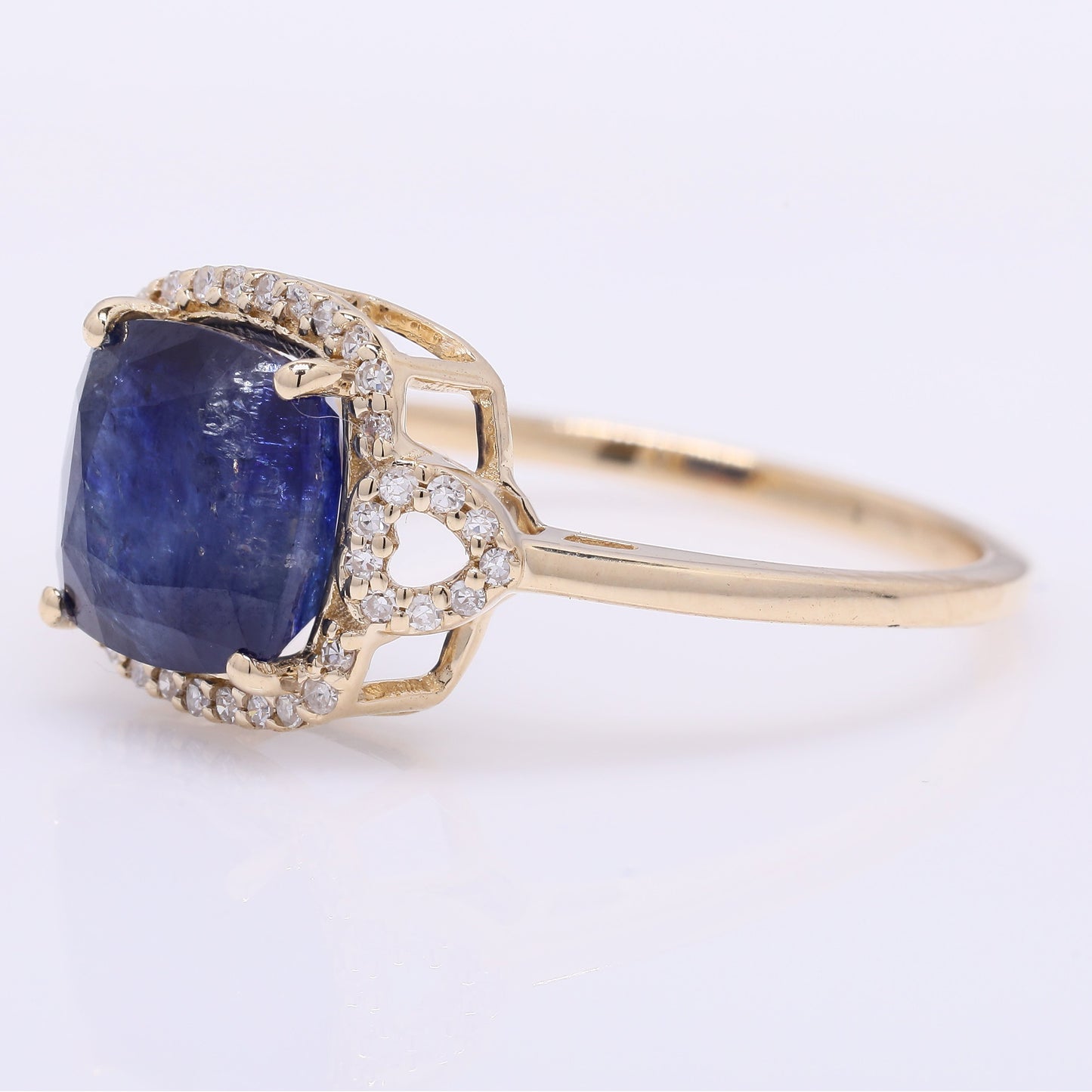 3.60 Ct Cushion Mixed Cut Natural Sapphire 14K Gold Ring