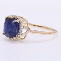 3.60 Ct Cushion Mixed Cut Natural Sapphire 14K Gold Ring