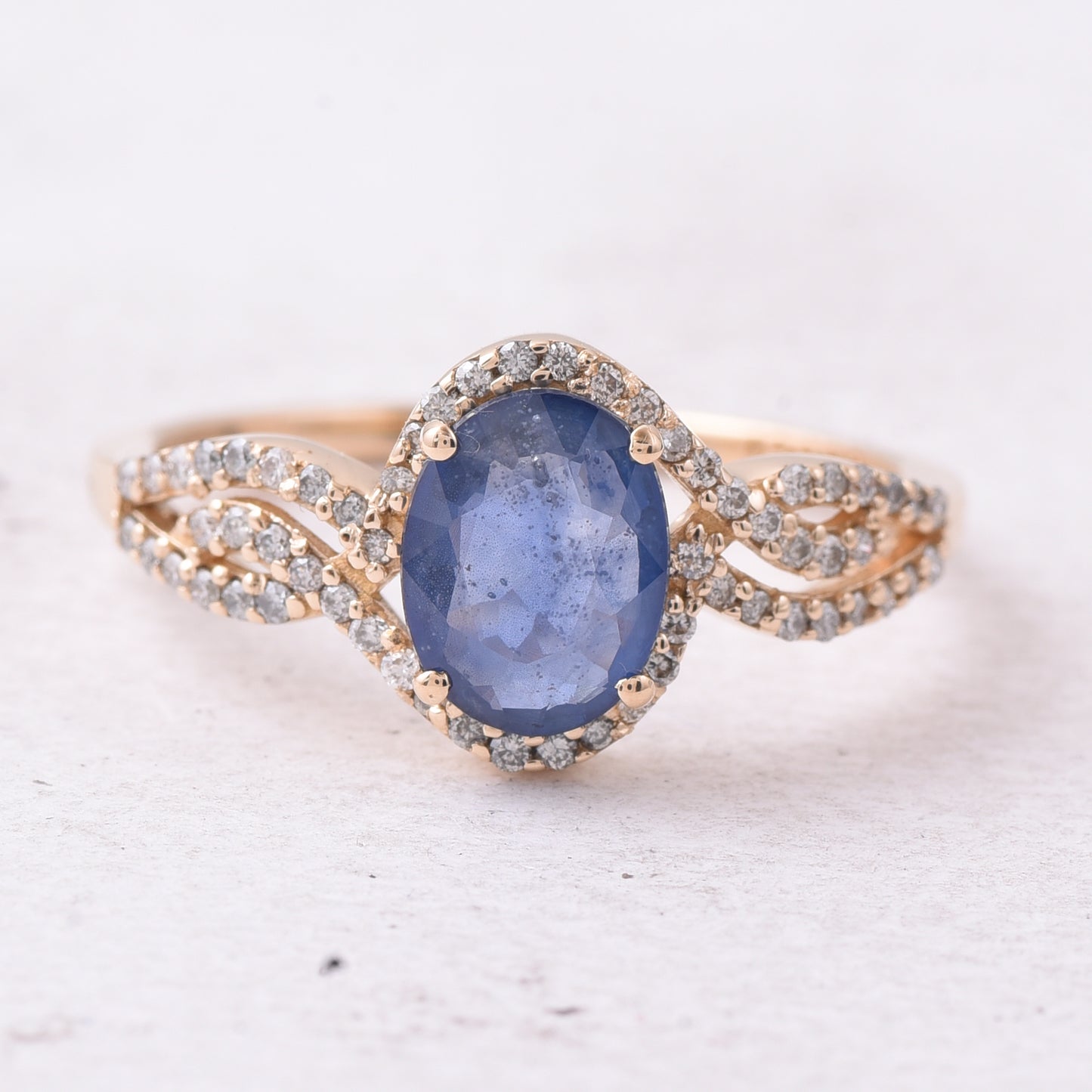 1.65 Ct Oval Mixed Cut Natural Sapphire 14K Gold Ring