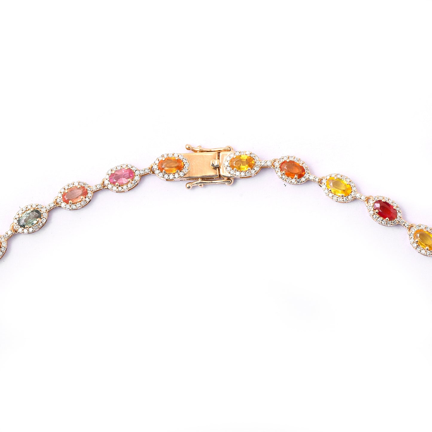 17.73 Ct Oval Mixed Cut Natural Multi Coloured Sapphire 14K Gold Necklace
