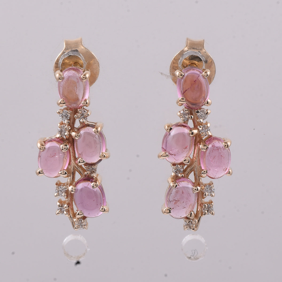 1.51 Ct Oval Cabochon Cut Natural Pink Tourmaline 14K Gold Earrings