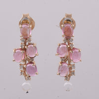 1.51 Ct Oval Cabochon Cut Natural Pink Tourmaline 14K Gold Earrings