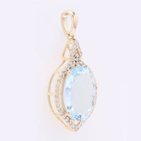 2.93 Ct Oval Mixed Cut Natural Aquamarine 14K Gold Pendant
