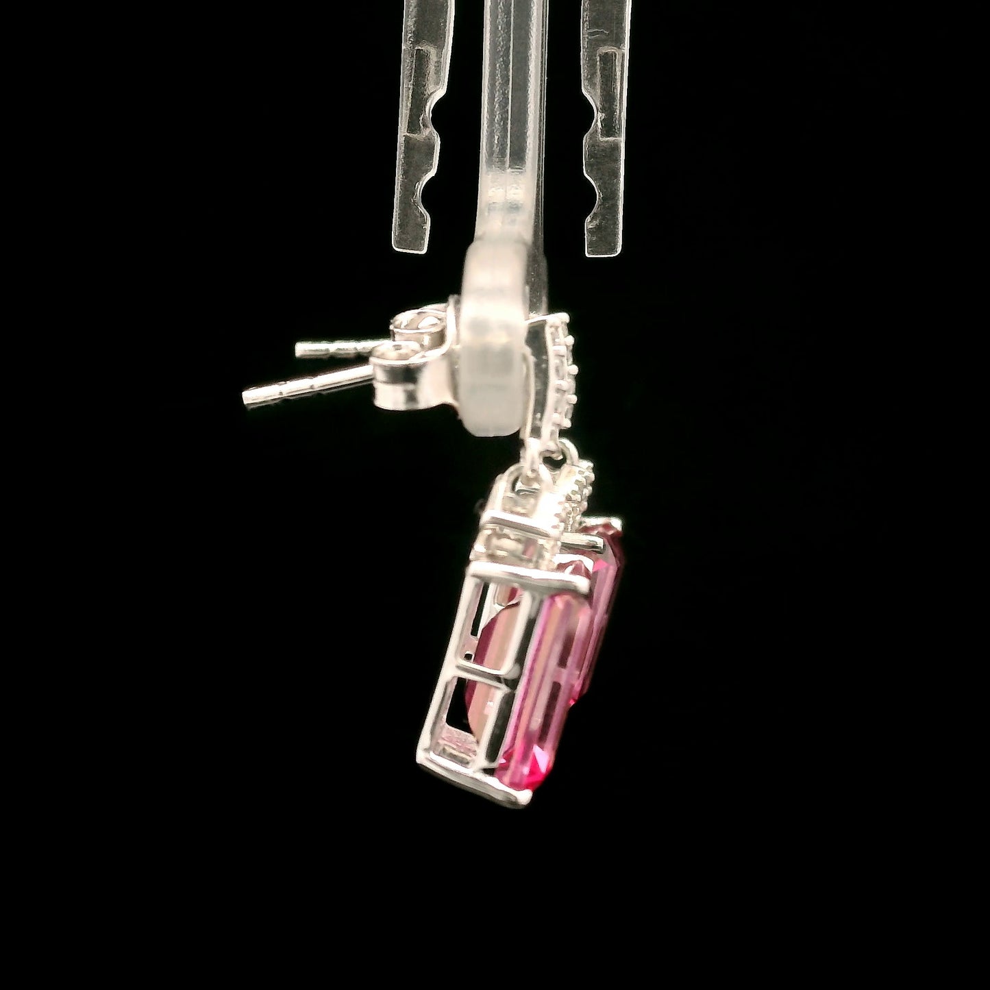 5.78 Ct Octagon Pink Topaz, White Zircon 925 Sterling Silver Earrings