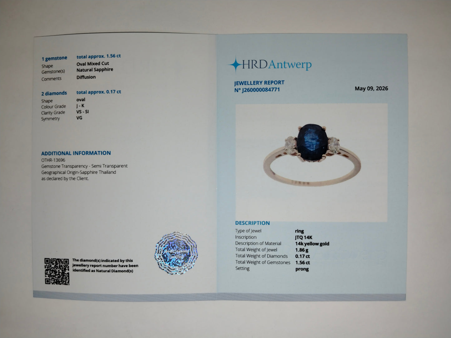 1.51 Ct Oval Mixed Cut Natural Sapphire 14K Gold Ring