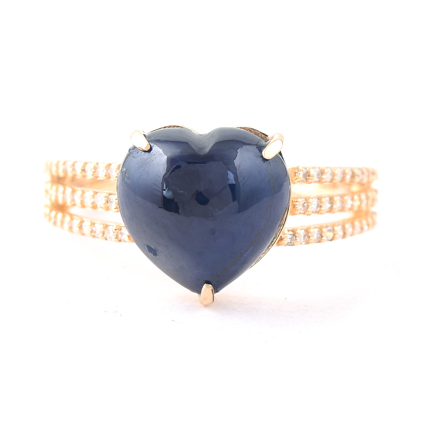 5.56 Ct Heart Cabochon Natural Sapphire 14K Gold Ring