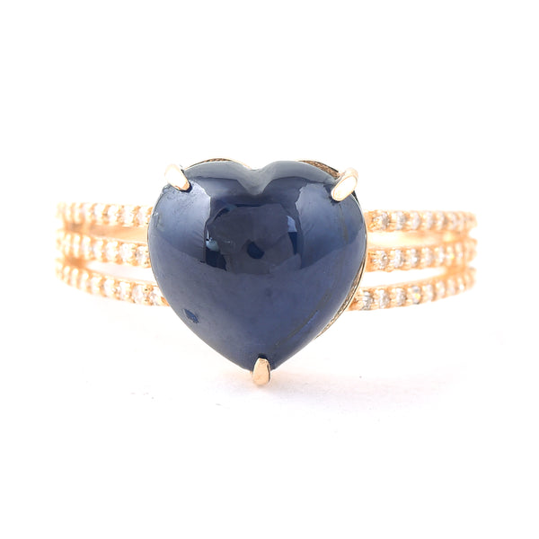 5.56 Ct Heart Cabochon Natural Sapphire 14K Gold Ring