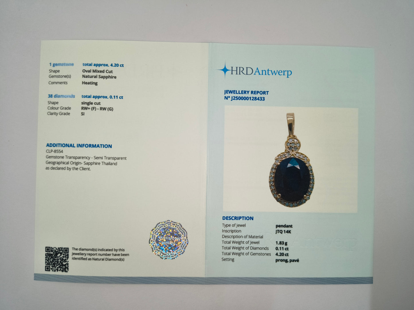 4.31 Ct Oval Natural Sapphire 14K Gold Pendant