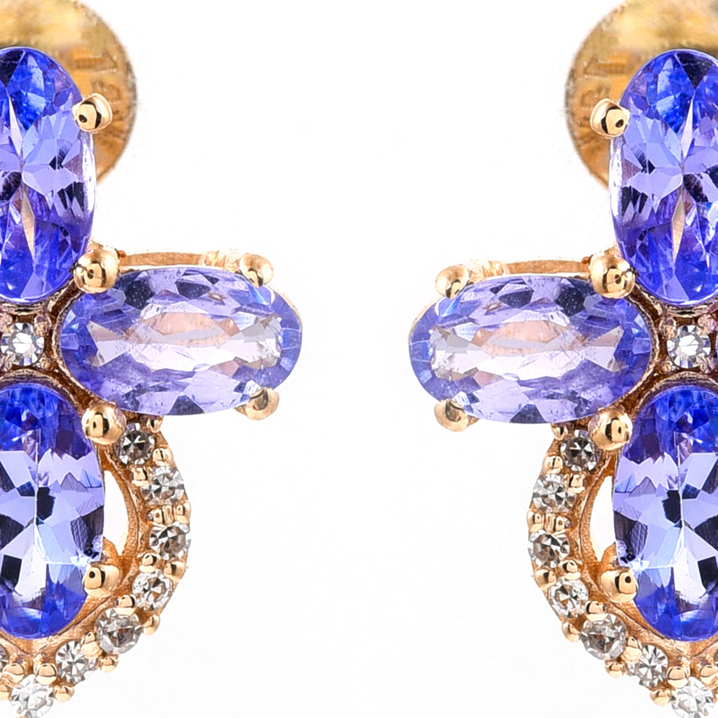 1.83 Ct Oval Mixed Cut Natural Tanzanite 14K Gold Earrings
