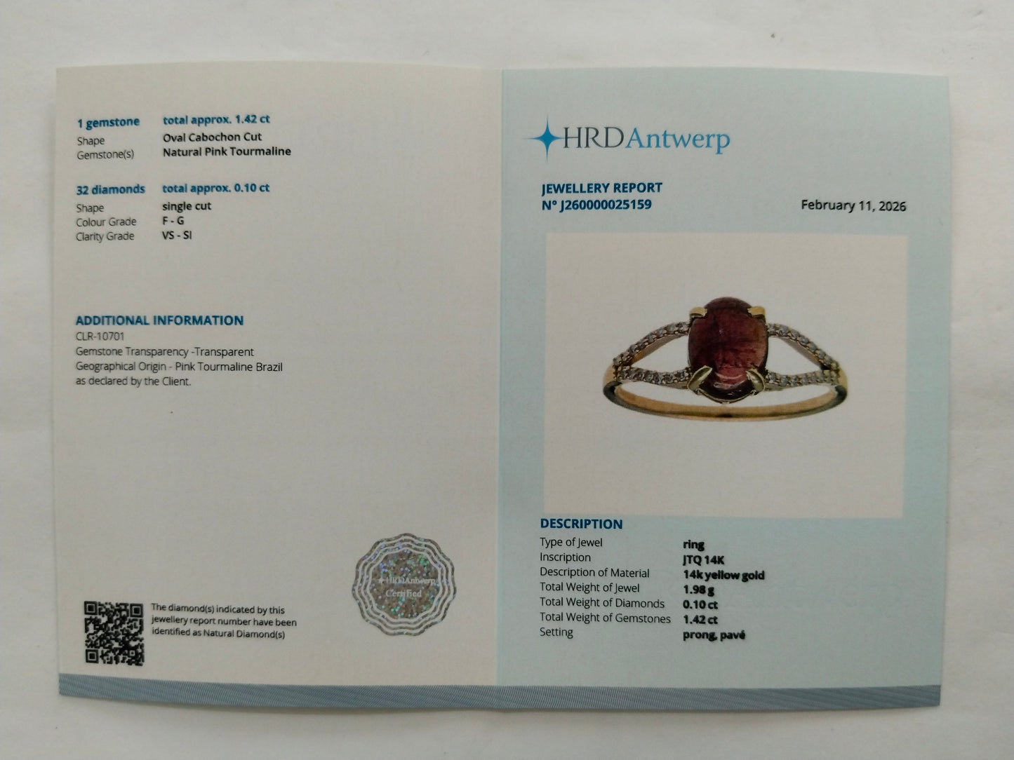 1.52 Ct Oval Cabochon Cut Natural Pink Tourmaline 14K Gold Ring