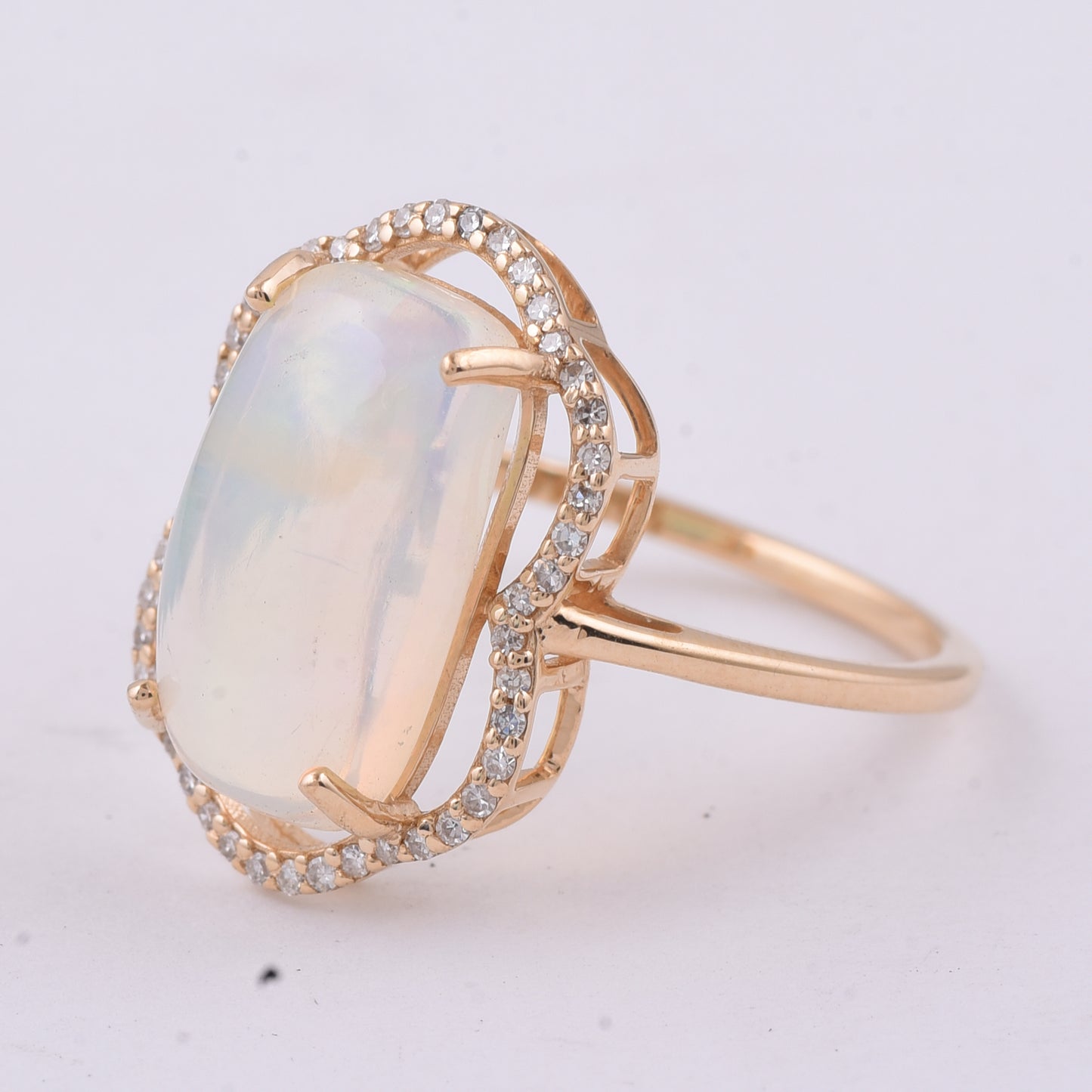 2.95 Ct Cushion Cabochon Cut Natural Opal 14K Gold Ring