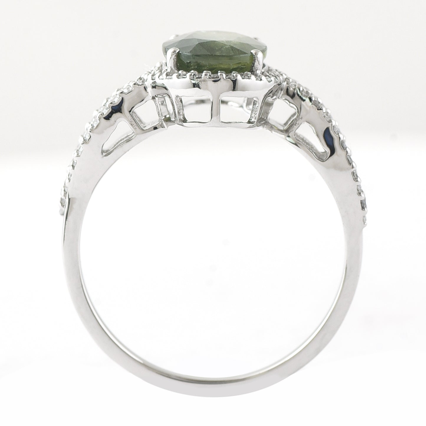 2.57 Ct Oval Mixed Cut Natural Green Sapphire 950 Platinum Ring