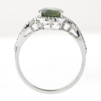 2.57 Ct Oval Mixed Cut Natural Green Sapphire 950 Platinum Ring