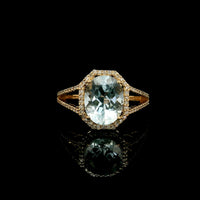 2.53 Ct Oval Mixed Cut Natural Aquamarine 14K Gold Ring
