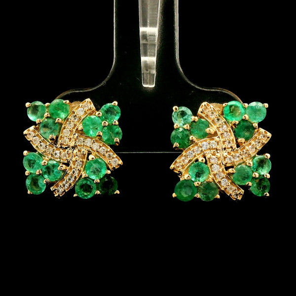 1.49 Ct Round Emerald 14K Gold Earrings