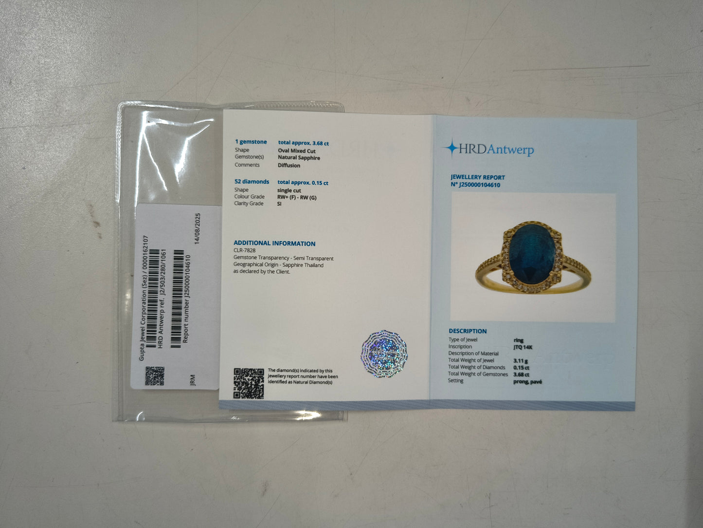 3.83 Ct Oval Mixed Cut Natural Sapphire 14K Gold Ring