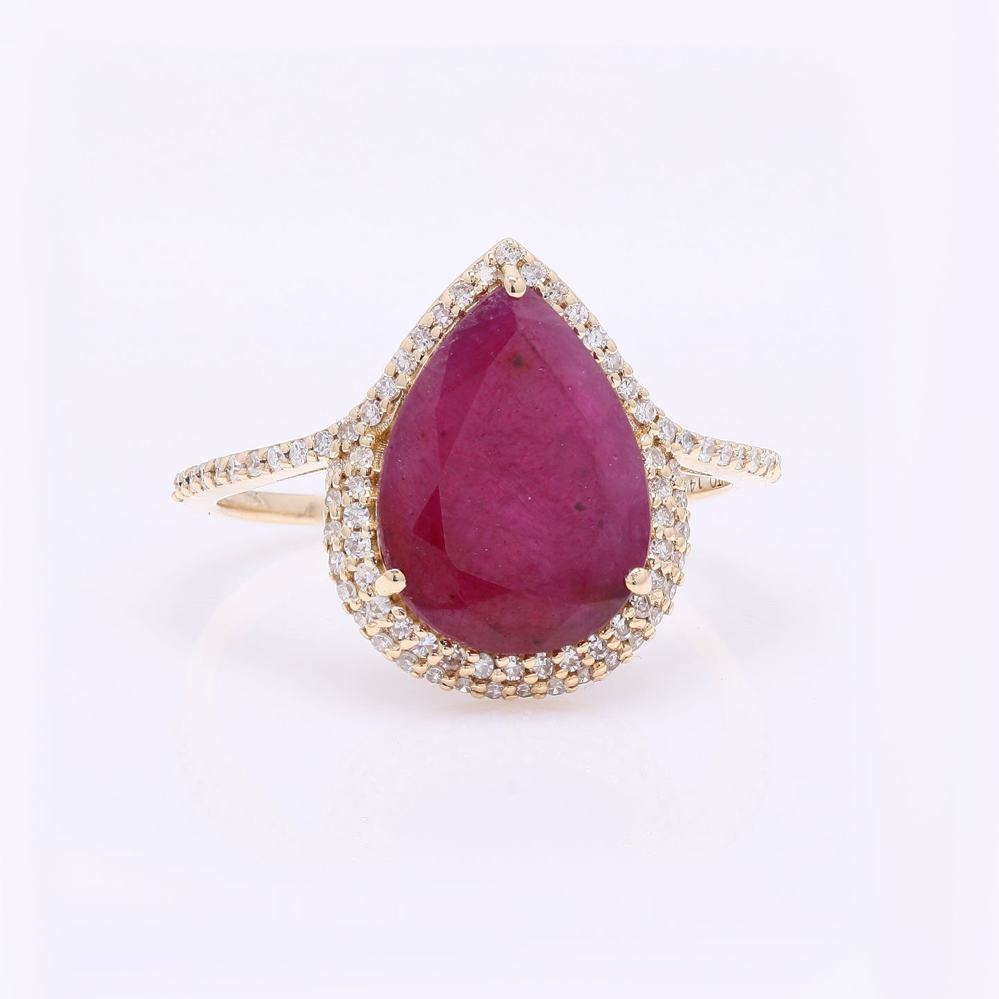 2.65 Ct Pear Cabochon Natural Ruby 14K Gold Ring