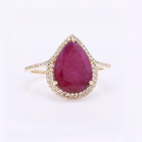 2.65 Ct Pear Cabochon Natural Ruby 14K Gold Ring