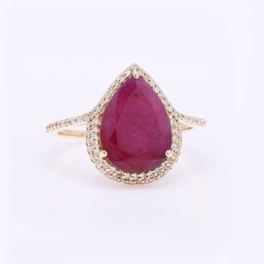2.65 Ct Pear Cabochon Natural Ruby 14K Gold Ring