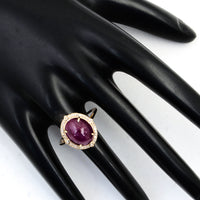 3.31 Ct Oval Cabochon Natural Corundum Ruby 14K Gold Ring
