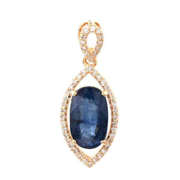 2.70 Ct Oval Mixed Cut Natural Sapphire 14K Gold Pendant