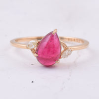 2.03 Ct Pear Cabochon Natural Rubellite 14K Gold Ring